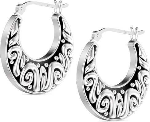 LeCalla Sterling Silver Jewelry Light-Weight Click-Top Antique Filigree Hoop Earrings for Women in Saudi Arabia