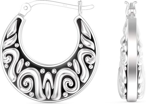 LeCalla Sterling Silver Jewelry Light-Weight Click-Top Antique Filigree Hoop Earrings for Women in Saudi Arabia