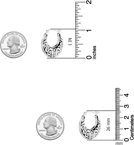 LeCalla Sterling Silver Jewelry Light-Weight Click-Top Antique Filigree Hoop Earrings for Women in Saudi Arabia