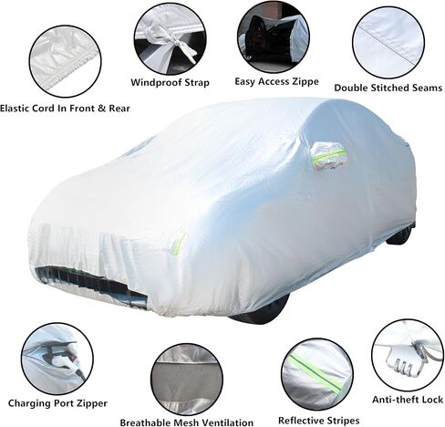 Car Cover Fit for 2017-2023 Tesla Model 3 - All-Weather Outdoor, Waterproof, UV & Rain Protection, Breathable Mesh Ventilation, Charging Port & Driver Side Zipper Access in Saudi Arabia