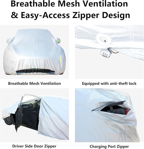 Car Cover Fit for 2017-2023 Tesla Model 3 - All-Weather Outdoor, Waterproof, UV & Rain Protection, Breathable Mesh Ventilation, Charging Port & Driver Side Zipper Access in Saudi Arabia