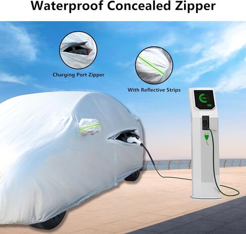 Car Cover Fit for 2017-2023 Tesla Model 3 - All-Weather Outdoor, Waterproof, UV & Rain Protection, Breathable Mesh Ventilation, Charging Port & Driver Side Zipper Access in Saudi Arabia