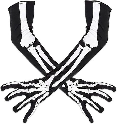 Skeleton Gloves Elastic Knitted Full Finger Long Arm Hand Warmer Black White Bone Unisex Warm Halloween Party Supplies in Saudi Arabia