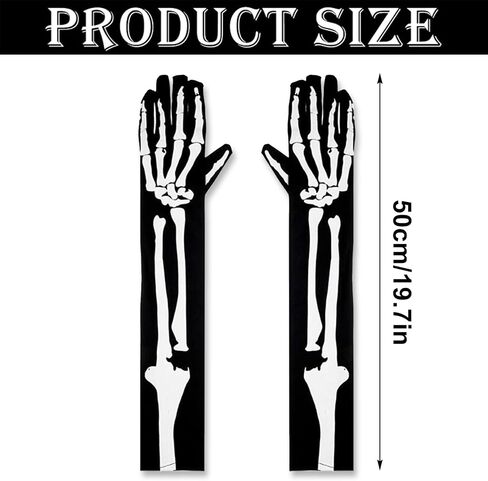 Skeleton Gloves Elastic Knitted Full Finger Long Arm Hand Warmer Black White Bone Unisex Warm Halloween Party Supplies in Saudi Arabia