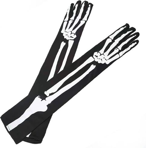Skeleton Gloves Elastic Knitted Full Finger Long Arm Hand Warmer Black White Bone Unisex Warm Halloween Party Supplies in Saudi Arabia