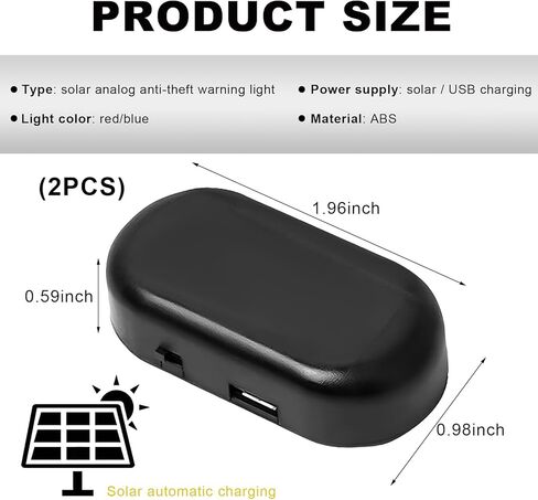 Car Solar Power Simulated Dummy Alarm, Anti-Theft Simulated Warning Light with USB Charger Port, LED Flashing Security Light Alarm Light for Most Cars, Car Accessories (Red+Blue, 2PCS) in Kuwait