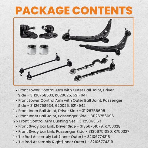 maXpeedingrods 10 PC Suspension Kit for BMW E46 Series - 325xi 330xi 2001-2005, Front Lower Control Arm, Ball Joints, Bushing Set, Sway Bar Links, Inner Outer Tie Rods in Saudi Arabia