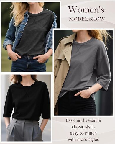 4 Pack 3/4 Sleeve Tunic Tops for Women Side Slit T Shirts Round Neck Loose Fit Casual Basic Tunics Wear with Leggings in Saudi Arabia
