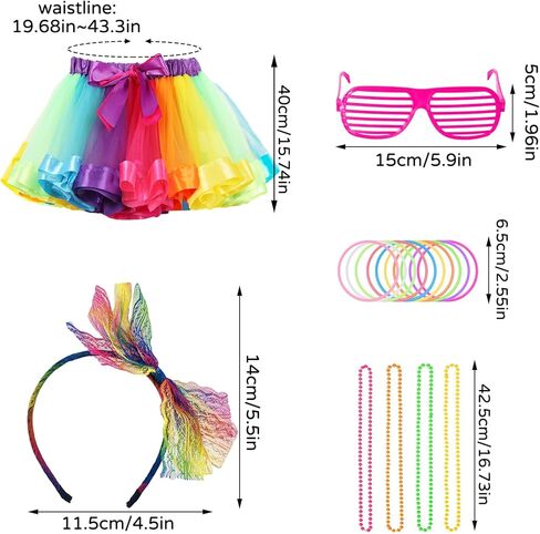 80s Fancy Dress Costumes Accessories, Women Rainbow Tulle Tutu Skirts,Fishnet Gloves Lace Headbands Neon Sunglasses for 80s Party Supplies in Kuwait