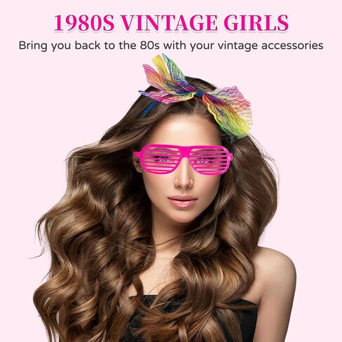 80s Fancy Dress Costumes Accessories, Women Rainbow Tulle Tutu Skirts,Fishnet Gloves Lace Headbands Neon Sunglasses for 80s Party Supplies in Kuwait