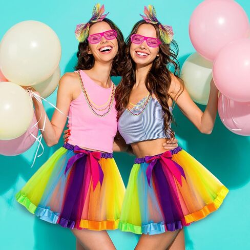 80s Fancy Dress Costumes Accessories, Women Rainbow Tulle Tutu Skirts,Fishnet Gloves Lace Headbands Neon Sunglasses for 80s Party Supplies in Kuwait