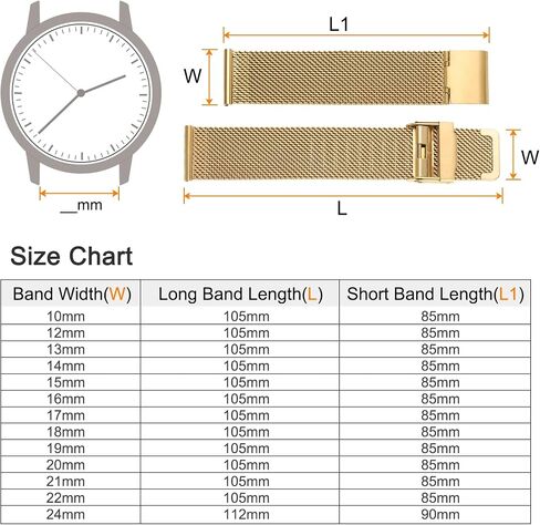316L Stainless Steel Mesh Watch Band 19mm Quick Release Adjustable Metal Watch Strap for Men Women, Gold Tone in Saudi Arabia