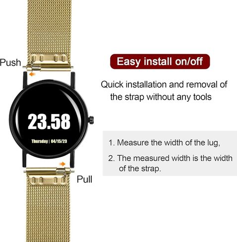 316L Stainless Steel Mesh Watch Band 19mm Quick Release Adjustable Metal Watch Strap for Men Women, Gold Tone in Saudi Arabia