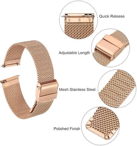 316L Stainless Steel Mesh Watch Band 19mm Quick Release Adjustable Metal Watch Strap for Men Women, Gold Tone in Saudi Arabia