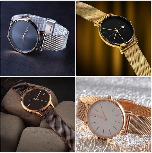 316L Stainless Steel Mesh Watch Band 19mm Quick Release Adjustable Metal Watch Strap for Men Women, Gold Tone in Saudi Arabia
