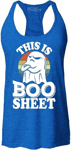 هذا هو قميص Boo Sheet Funny Ghost Halloween النسائي Racerback بدون أكمام ذو مقاس نحيف in Saudi Arabia