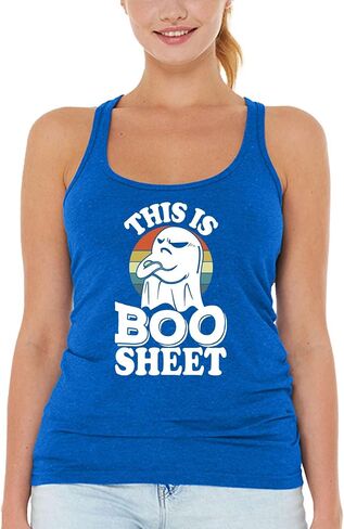 هذا هو قميص Boo Sheet Funny Ghost Halloween النسائي Racerback بدون أكمام ذو مقاس نحيف in Saudi Arabia