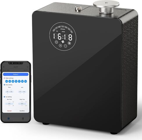 HVAC Waterless Diffuser - Smart Scent Air Machine for Home & Commercial Use, Covers 3000 sq. ft., HVAC or Portable Large Room Waterless Diffusers, Touch & Bluetooth Control, Metal, Black in Saudi Arabia