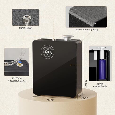 HVAC Waterless Diffuser - Smart Scent Air Machine for Home & Commercial Use, Covers 3000 sq. ft., HVAC or Portable Large Room Waterless Diffusers, Touch & Bluetooth Control, Metal, Black in Saudi Arabia