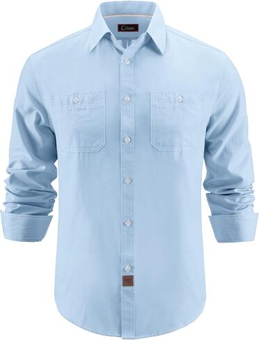 Mens Oxford Dress Shirts Solid Long Sleeve Button Down Shirts Casual Regular Fit Work Shirts with 2 Pockets in Saudi Arabia