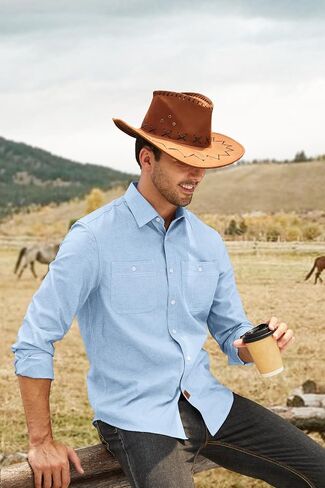 Mens Oxford Dress Shirts Solid Long Sleeve Button Down Shirts Casual Regular Fit Work Shirts with 2 Pockets in Saudi Arabia