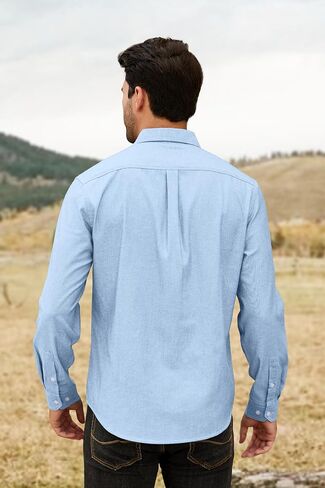 Mens Oxford Dress Shirts Solid Long Sleeve Button Down Shirts Casual Regular Fit Work Shirts with 2 Pockets in Saudi Arabia