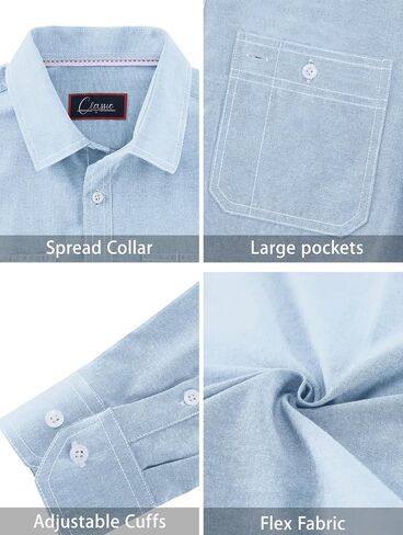 Mens Oxford Dress Shirts Solid Long Sleeve Button Down Shirts Casual Regular Fit Work Shirts with 2 Pockets in Saudi Arabia