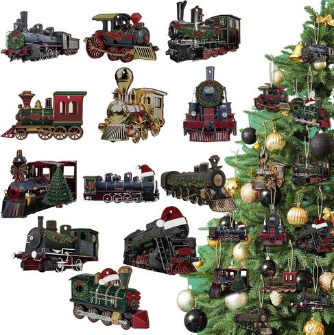 Thyle 36 Pcs Train Ornaments for Christmas Tree Traditional Train Ornaments Christmas Wooden Hanging Decorations Decorative Xmas Vehicle Decorations for Xmas Tree Birthday Party Decor in Saudi Arabia