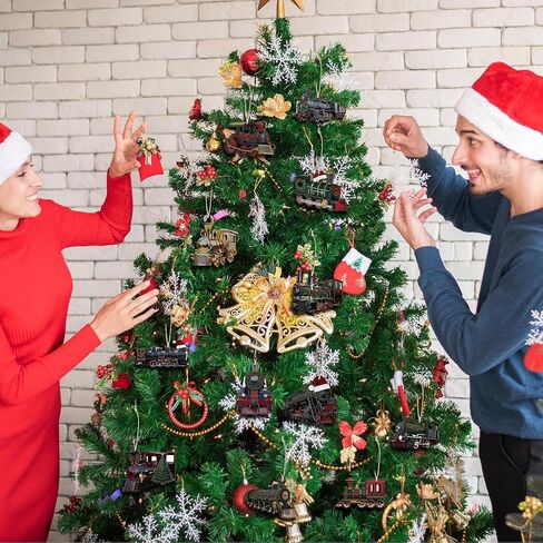 Thyle 36 Pcs Train Ornaments for Christmas Tree Traditional Train Ornaments Christmas Wooden Hanging Decorations Decorative Xmas Vehicle Decorations for Xmas Tree Birthday Party Decor in Saudi Arabia
