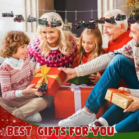 Thyle 36 Pcs Train Ornaments for Christmas Tree Traditional Train Ornaments Christmas Wooden Hanging Decorations Decorative Xmas Vehicle Decorations for Xmas Tree Birthday Party Decor in Saudi Arabia