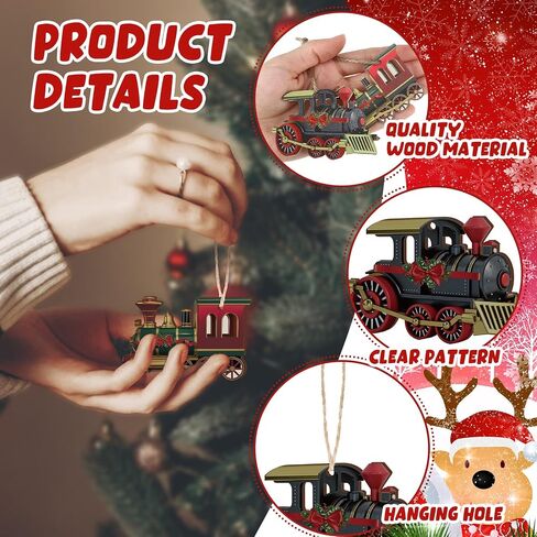 Thyle 36 Pcs Train Ornaments for Christmas Tree Traditional Train Ornaments Christmas Wooden Hanging Decorations Decorative Xmas Vehicle Decorations for Xmas Tree Birthday Party Decor in Saudi Arabia