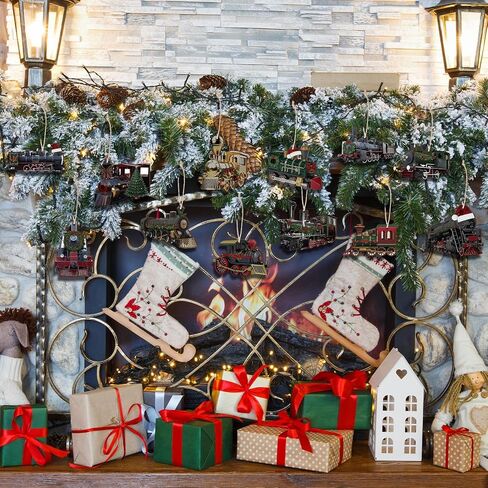 Thyle 36 Pcs Train Ornaments for Christmas Tree Traditional Train Ornaments Christmas Wooden Hanging Decorations Decorative Xmas Vehicle Decorations for Xmas Tree Birthday Party Decor in Saudi Arabia