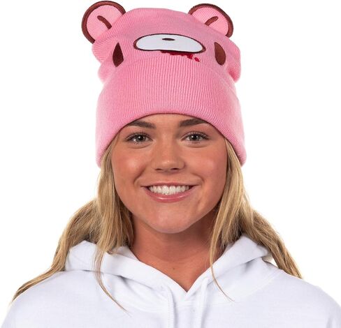 Bioworld Gloomy Bear Beanie Embroidered Face Design with 3-D Ears Adult Knitted Winter Hat Pink in Saudi Arabia