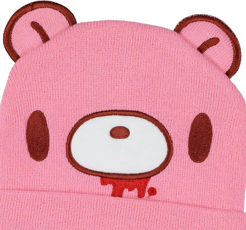 Bioworld Gloomy Bear Beanie Embroidered Face Design with 3-D Ears Adult Knitted Winter Hat Pink in Saudi Arabia