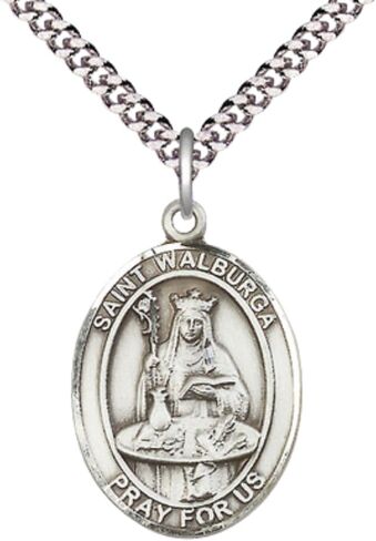 قلادة ميدالية Saint Walburga - سلسلة خفيفة مقاس 24 بوصة وصندوق هدايا - شفيع السعال والعواصف - مجوهرات دينية أنيقة - صنع في الولايات المتحدة الأمريكية in Kuwait