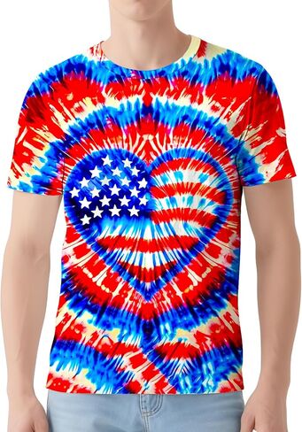 تي شيرت رجالي بصبغة التعادل تي شيرت محب بأكمام قصيرة وربطة عنق للرجال in Kuwait