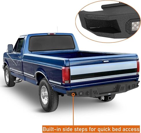 Hooke Road F150 Rear Bumper for 1992-1996 Ford F150 F250 F350 Pickup, Heavy Duty Steel Bumper with D-ring Mounts in Saudi Arabia