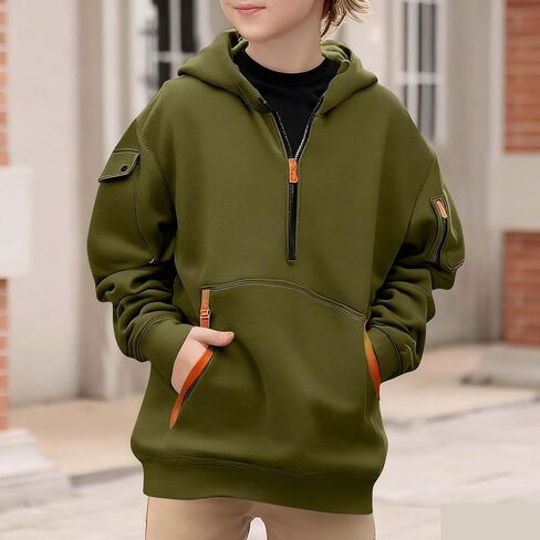 DASAYO Boys Sweatshirts Athletic Zip Up Hoodie Long Sleeve Plain Half Zip Pullover For Teens Fall Kids Clothes in Kuwait