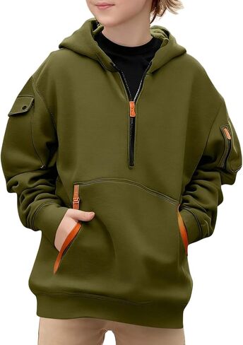 DASAYO Boys Sweatshirts Athletic Zip Up Hoodie Long Sleeve Plain Half Zip Pullover For Teens Fall Kids Clothes in Kuwait