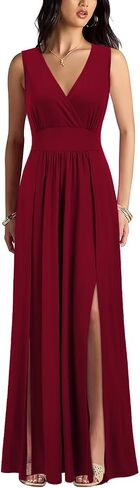 WOOSEA Women Sleeveless Deep V Neck Sexy Split Loose Plain Maxi Casual Long Dress in Saudi Arabia