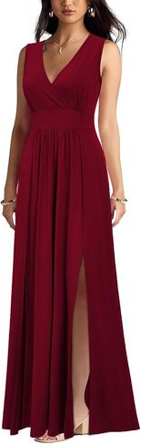 WOOSEA Women Sleeveless Deep V Neck Sexy Split Loose Plain Maxi Casual Long Dress in Saudi Arabia