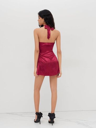 CIDER Party Dresses Floral Lace Trim Bowknot Halter Neck Mini Dress High Waist Satin Dress Sleeveless in Saudi Arabia