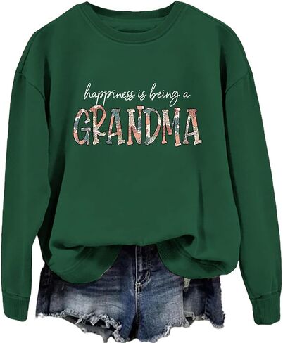 Happiness Is Being a Grandma Sweatshirt Women Cute Letter Printed Grandma Shirts Fall Long Sleeve Casual Pullovers in Kuwait