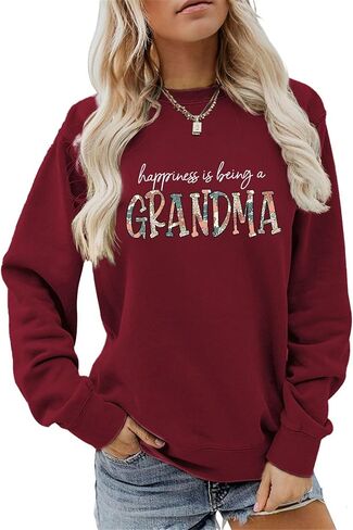 Happiness Is Being a Grandma Sweatshirt Women Cute Letter Printed Grandma Shirts Fall Long Sleeve Casual Pullovers in Kuwait