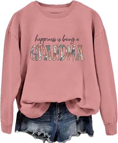 Happiness Is Being a Grandma Sweatshirt Women Cute Letter Printed Grandma Shirts Fall Long Sleeve Casual Pullovers in Kuwait