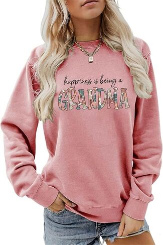 Happiness Is Being a Grandma Sweatshirt Women Cute Letter Printed Grandma Shirts Fall Long Sleeve Casual Pullovers in Kuwait