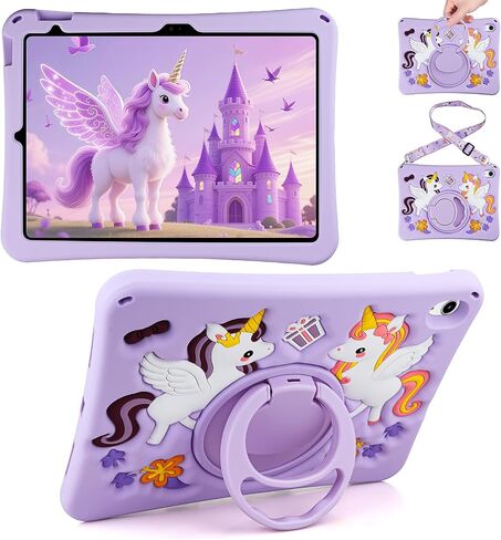 HianDier for iPad A16 Case 11th 2025 iPad 10th Generation Case for Kids Cute Unicorn Silicone Tablet Cover with Detachable Strap and Rotatable Stand Shockproof Cover for iPad 11inch 10.9inch-Rose Pink in Saudi Arabia