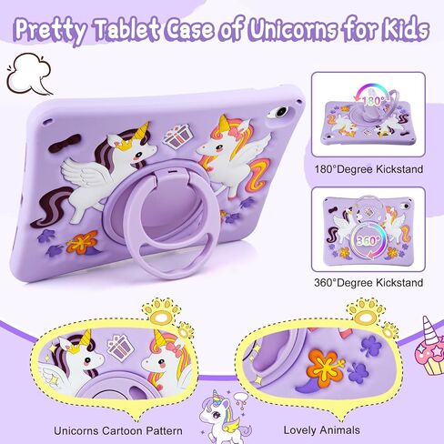 HianDier for iPad A16 Case 11th 2025 iPad 10th Generation Case for Kids Cute Unicorn Silicone Tablet Cover with Detachable Strap and Rotatable Stand Shockproof Cover for iPad 11inch 10.9inch-Rose Pink in Saudi Arabia