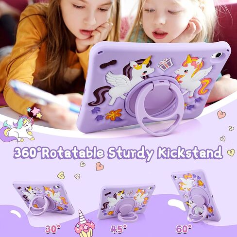HianDier for iPad A16 Case 11th 2025 iPad 10th Generation Case for Kids Cute Unicorn Silicone Tablet Cover with Detachable Strap and Rotatable Stand Shockproof Cover for iPad 11inch 10.9inch-Rose Pink in Saudi Arabia