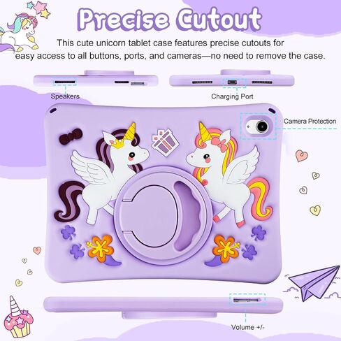 HianDier for iPad A16 Case 11th 2025 iPad 10th Generation Case for Kids Cute Unicorn Silicone Tablet Cover with Detachable Strap and Rotatable Stand Shockproof Cover for iPad 11inch 10.9inch-Rose Pink in Saudi Arabia